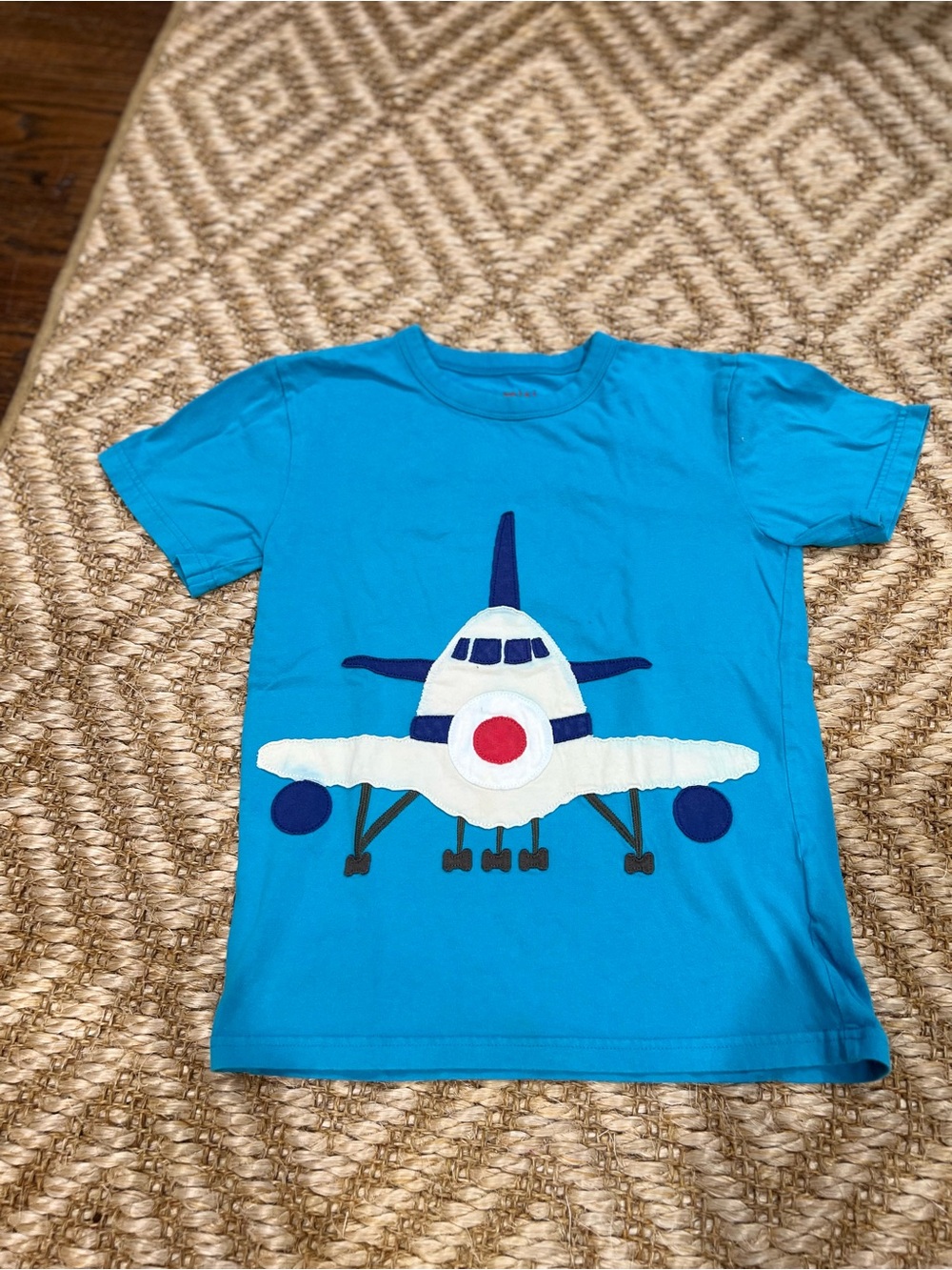 Mini Boden Bright Blue Airplane Applique Tee